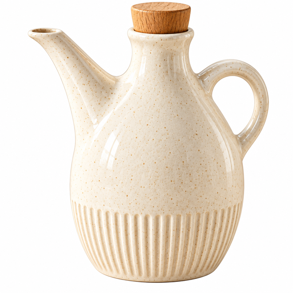 Qsdoia™ Ivory Oil Cruet with Wood-Tone Stopper — isolated product view