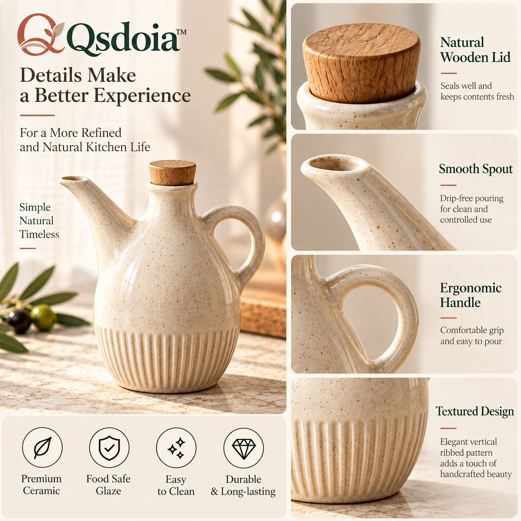Qsdoia™ Ivory Oil Cruet with Wood-Tone Stopper — product detail overview