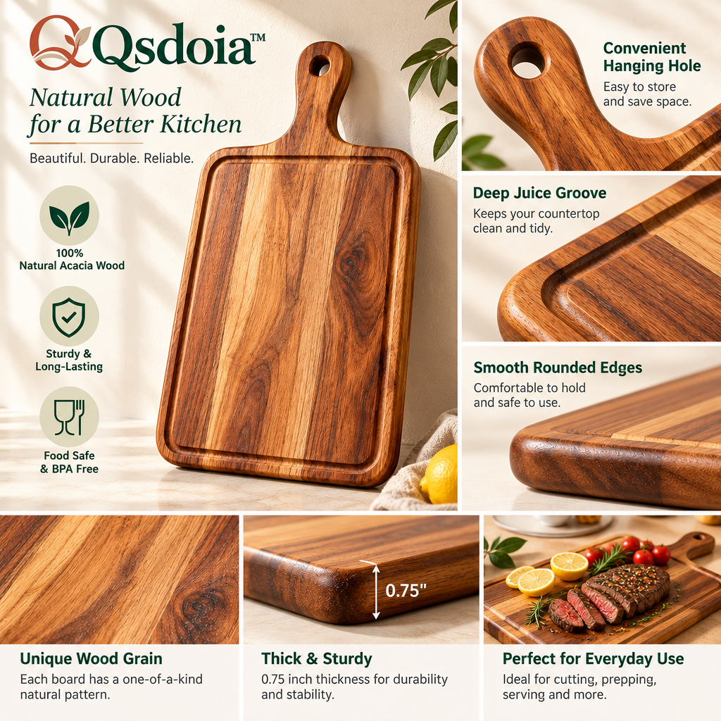 Qsdoia™ Wood-Tone Paddle Board with Perimeter Groove — product detail overview