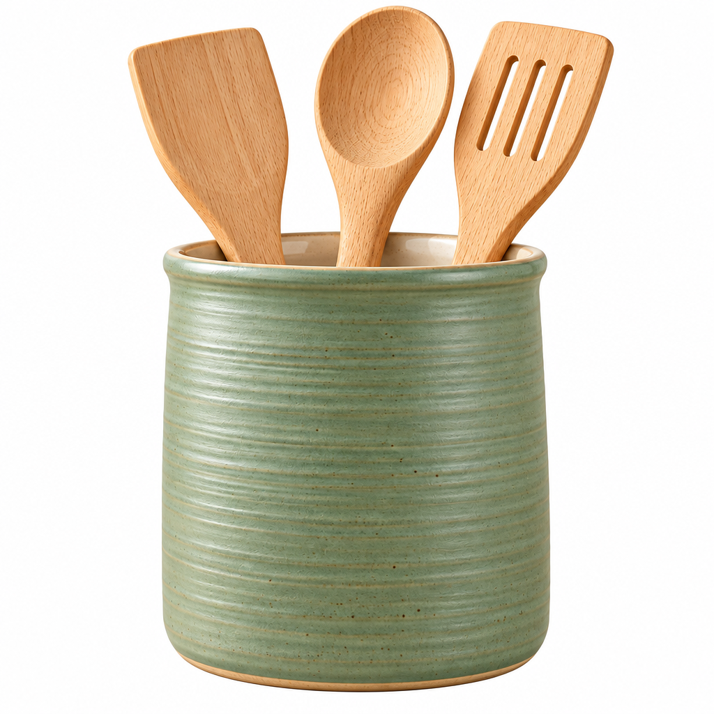 Qsdoia™ Sage Kitchen Utensil Crock — isolated product view