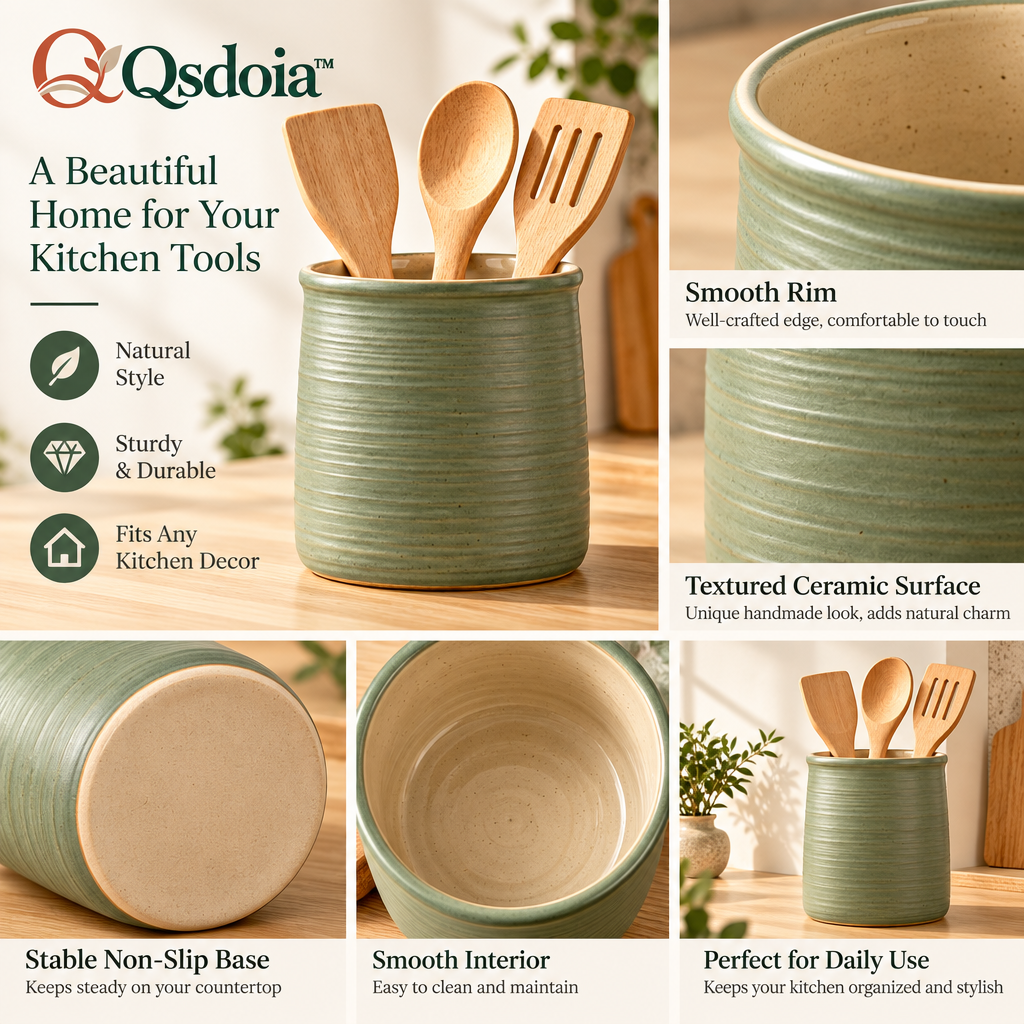 Qsdoia™ Sage Kitchen Utensil Crock — product detail overview