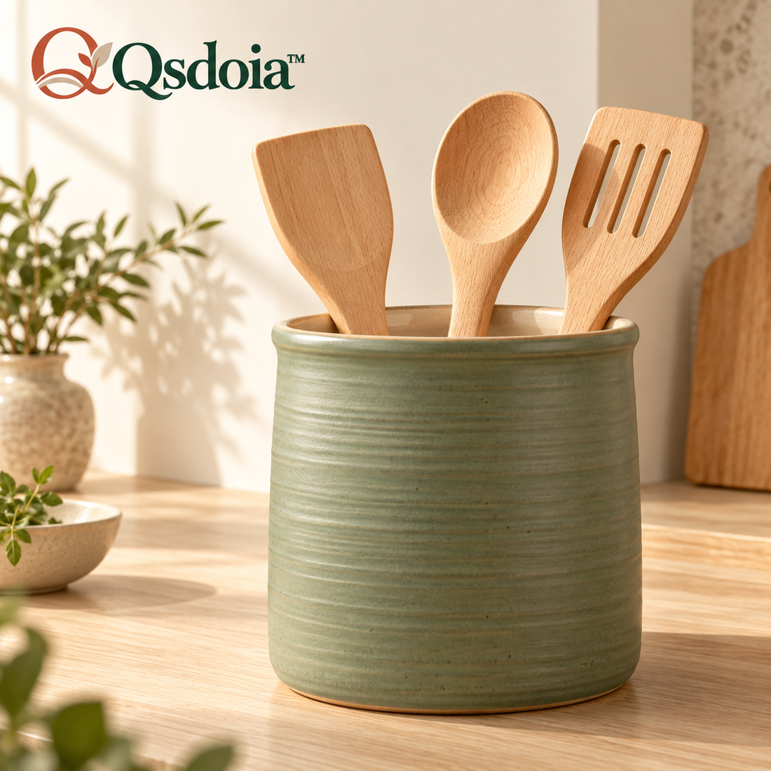 Qsdoia™ Sage Kitchen Utensil Crock
