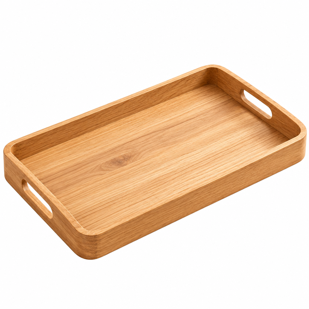 Qsdoia™ Light Wood-Tone Serving Tray with Cutout Handles — isolated product view