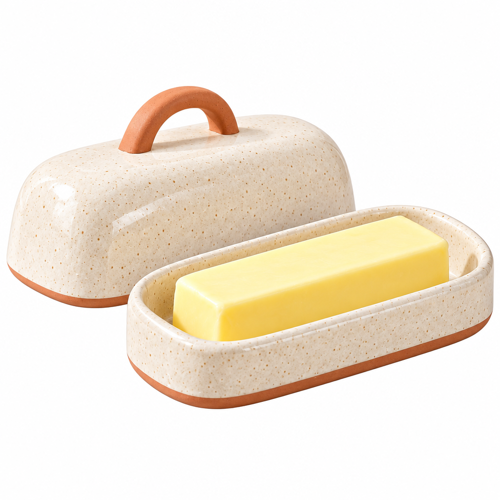 Qsdoia™ Covered Butter Dish with Terracotta-Tone Handle — isolated product view