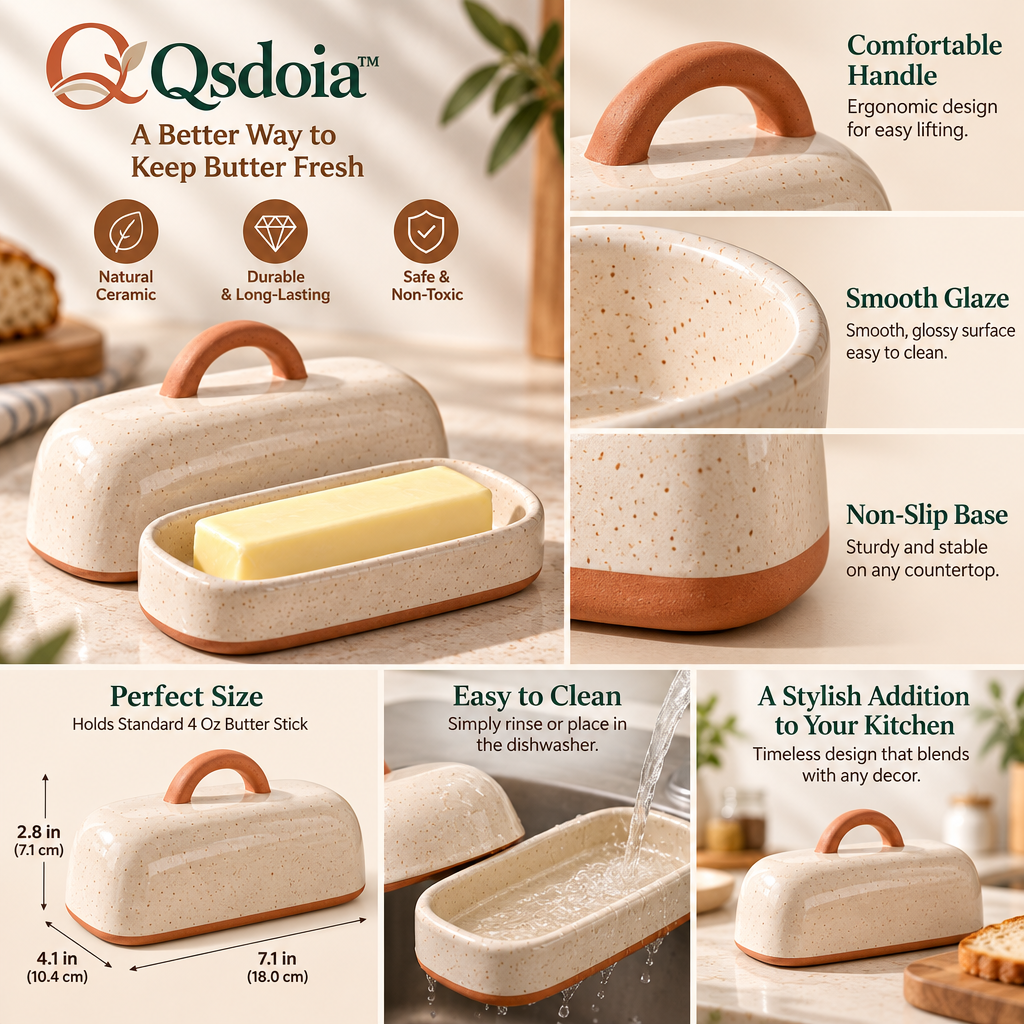 Qsdoia™ Covered Butter Dish with Terracotta-Tone Handle — product detail overview