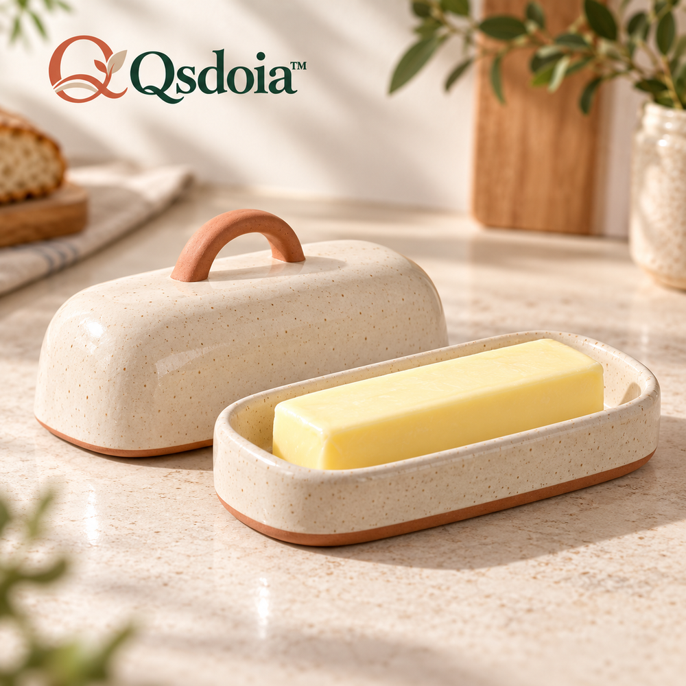 Qsdoia™ Covered Butter Dish with Terracotta-Tone Handle