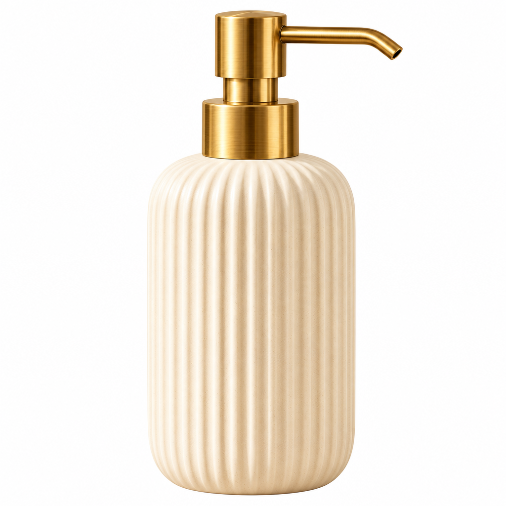 Qsdoia™ Fluted Ivory Soap Dispenser with Brass-Tone Pump — isolated product view