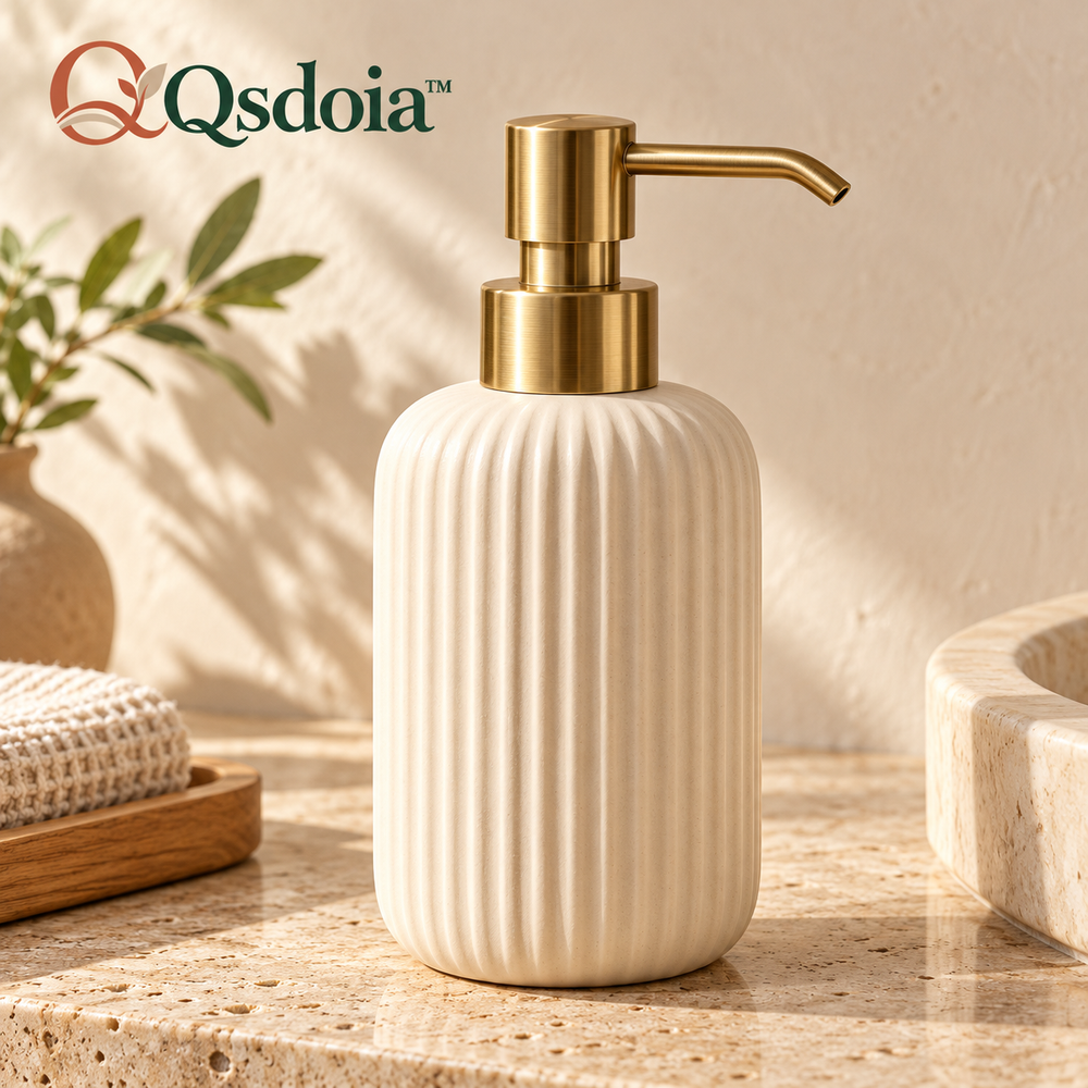 Qsdoia™ Fluted Ivory Soap Dispenser with Brass-Tone Pump