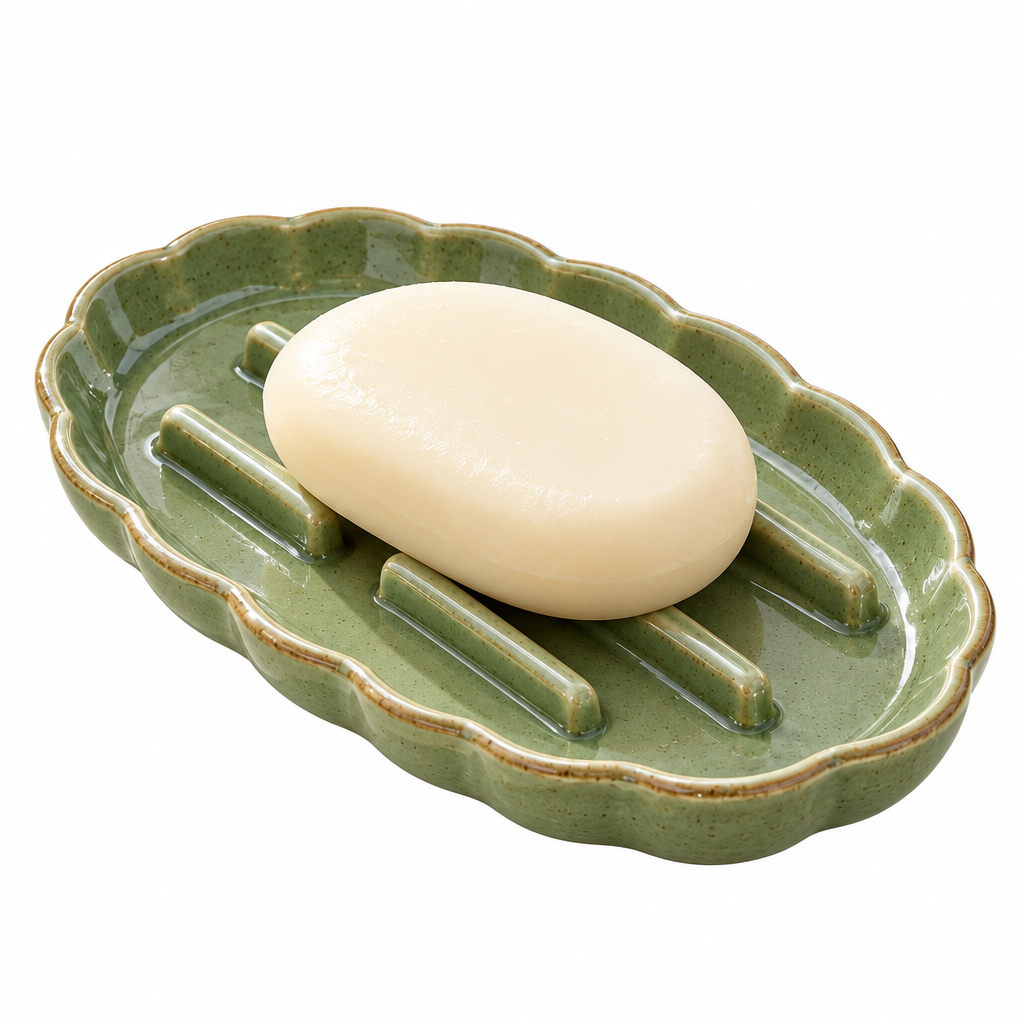 Qsdoia™ Sage Soap Dish with Raised Ribs — isolated product view