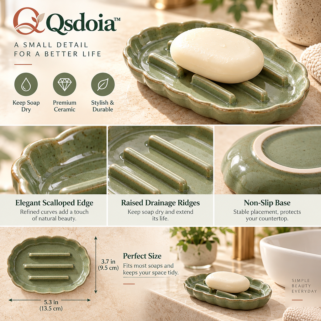 Qsdoia™ Sage Soap Dish with Raised Ribs — product detail overview