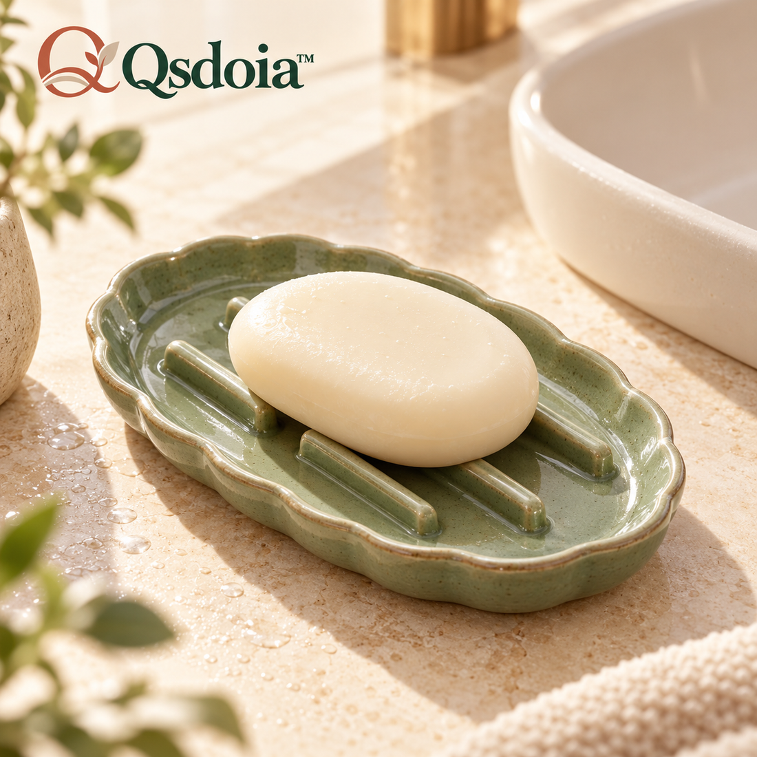 Qsdoia™ Sage Soap Dish with Raised Ribs