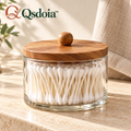 Qsdoia™ Clear Cotton Swab Canister with Wood-Tone Lid — featured product view with Qsdoia logo