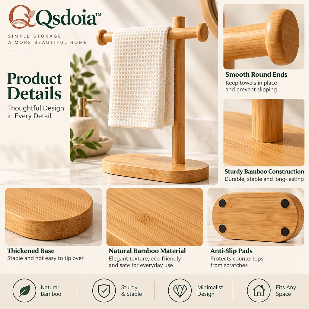 Qsdoia™ Wood-Tone Countertop Hand Towel Stand — product detail overview