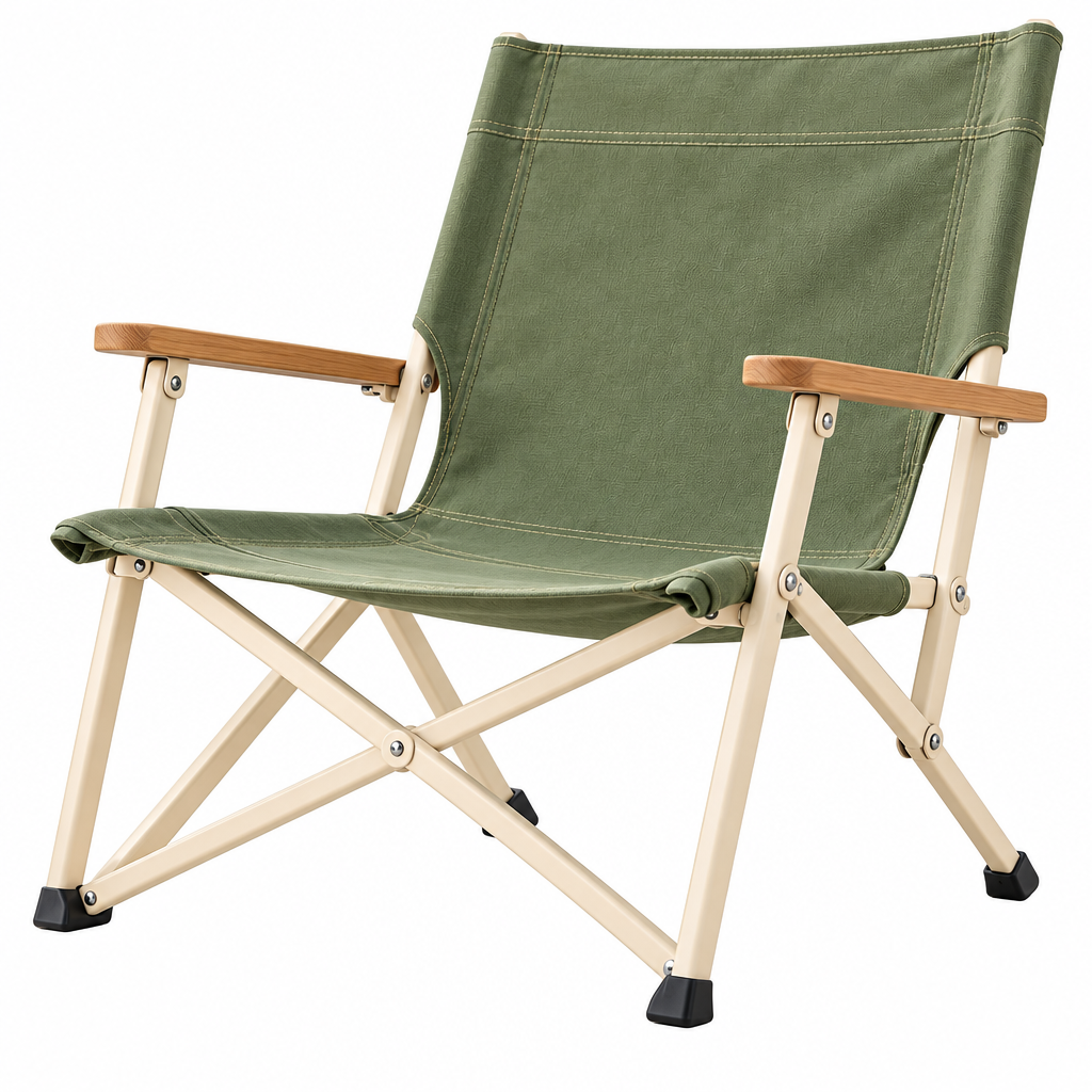 Qsdoia™ Sage Folding Camp Chair with Wood-Tone Armrests — isolated product view