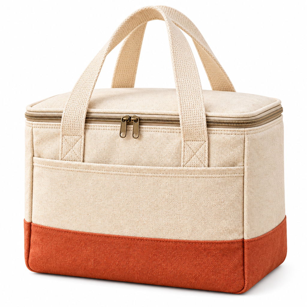 Qsdoia™ Oatmeal and Terracotta Picnic Tote with Front Pocket — isolated product view
